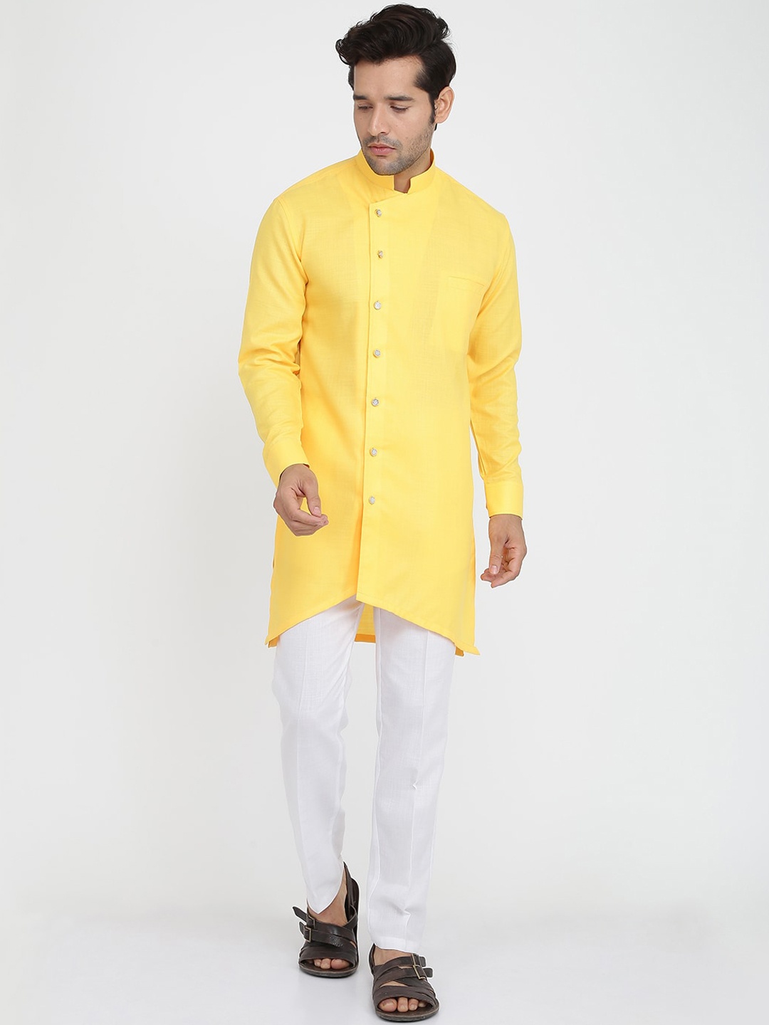 

ROYAL KURTA Men Yellow Thread Work Summer Sheers Kurta