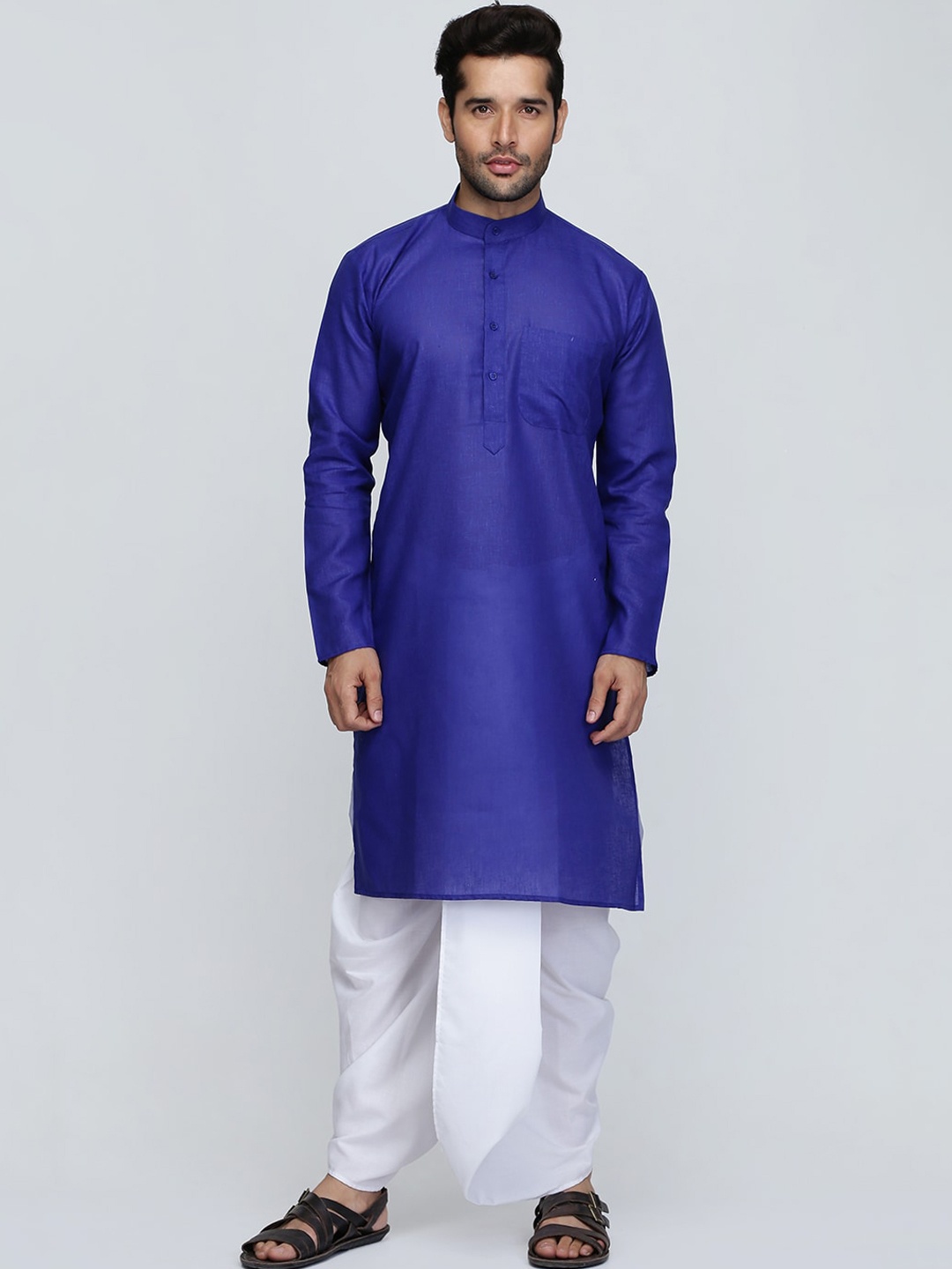 

ROYAL KURTA Men Blue Thread Work Summer Sheers Kurta