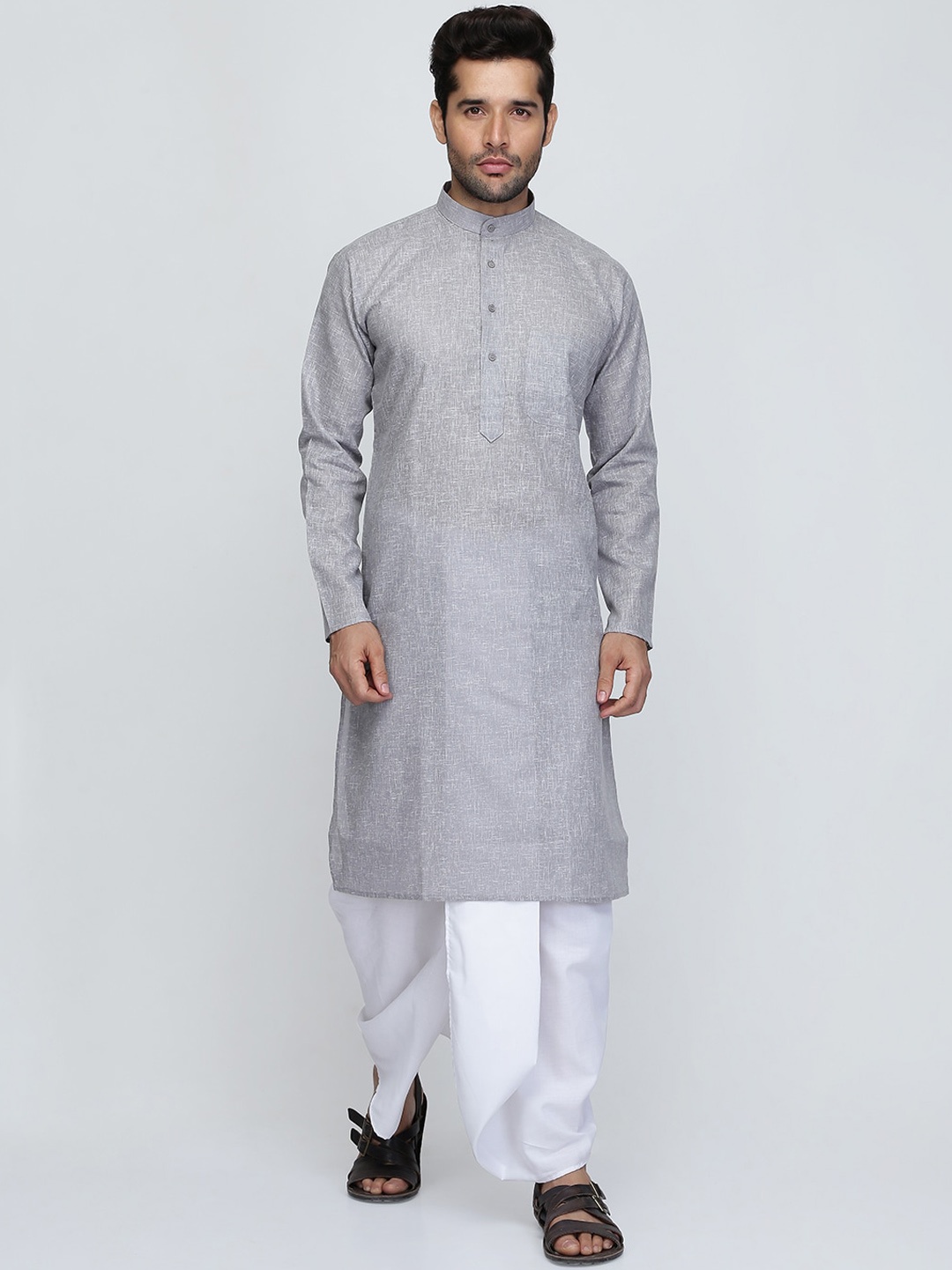 

ROYAL KURTA Men Grey Thread Work Summer Sheers Kurta