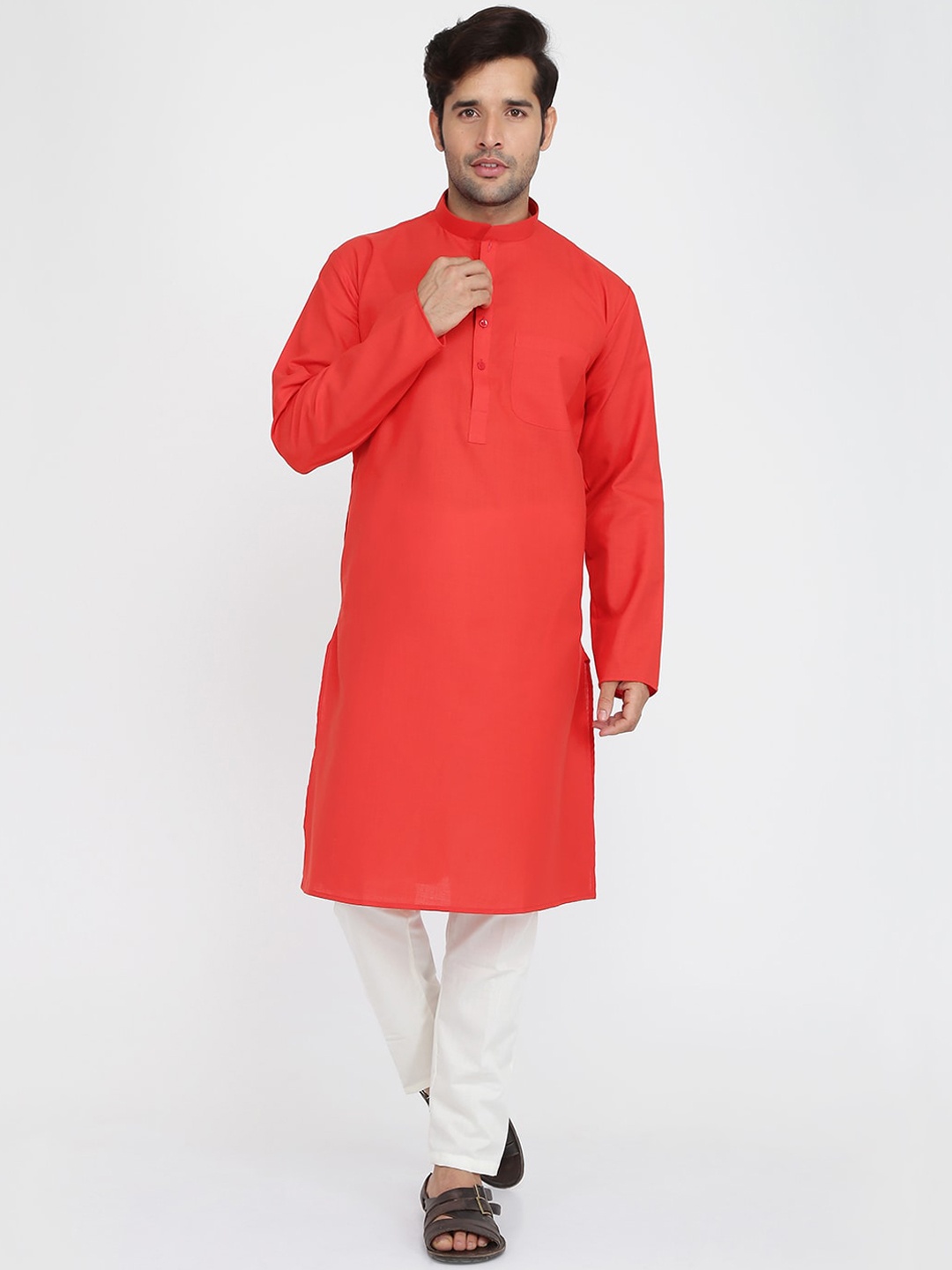 

ROYAL KURTA Men Red Solid Pure Cotton Kurta
