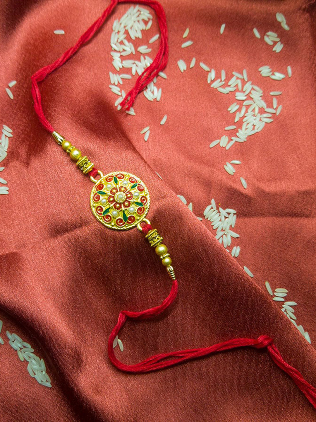 

CRAYTON Men Red Stone Studded Minakari Rakhi