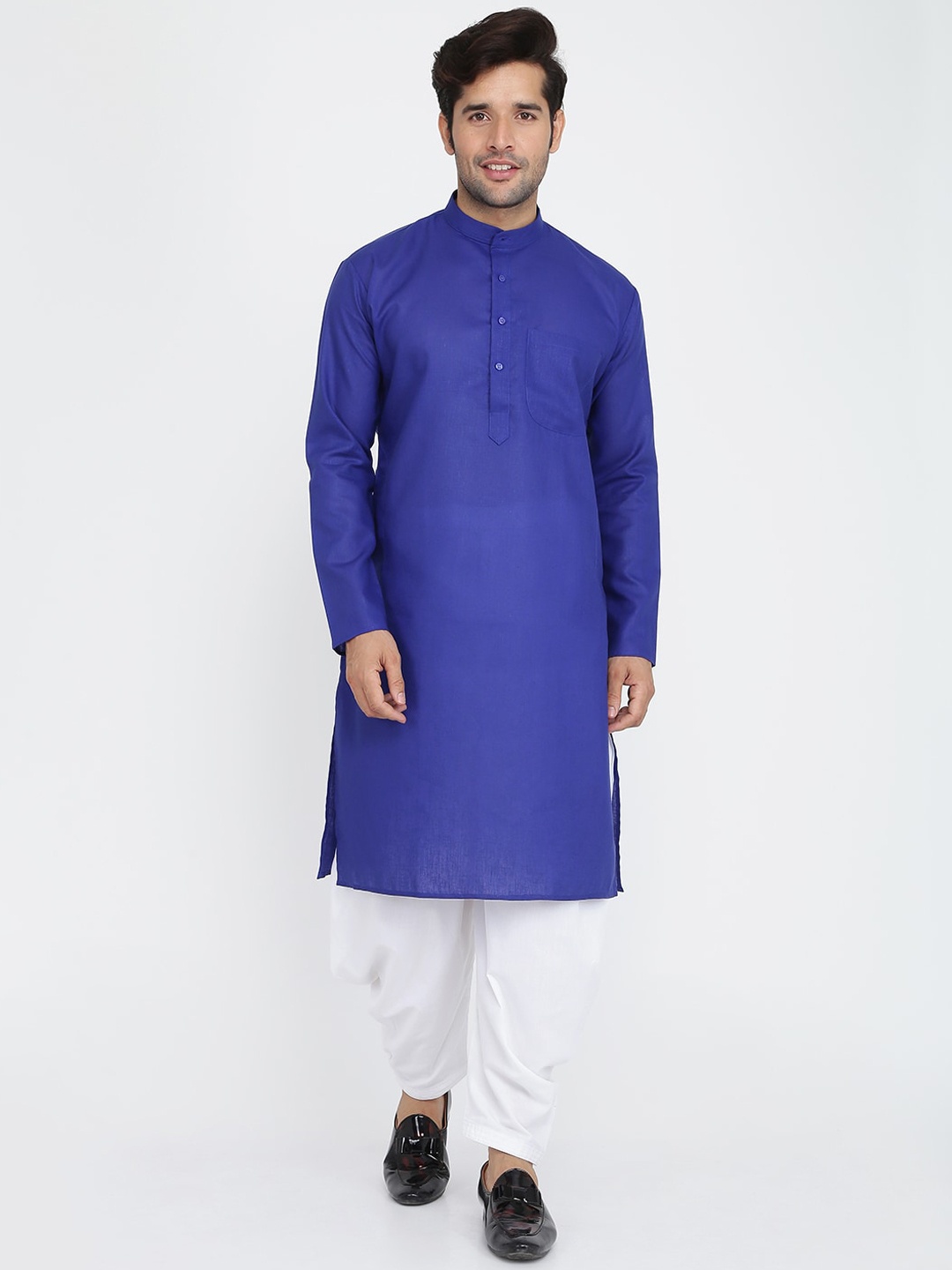 

ROYAL KURTA Men Blue Thread Work Summer Sheers Kurta