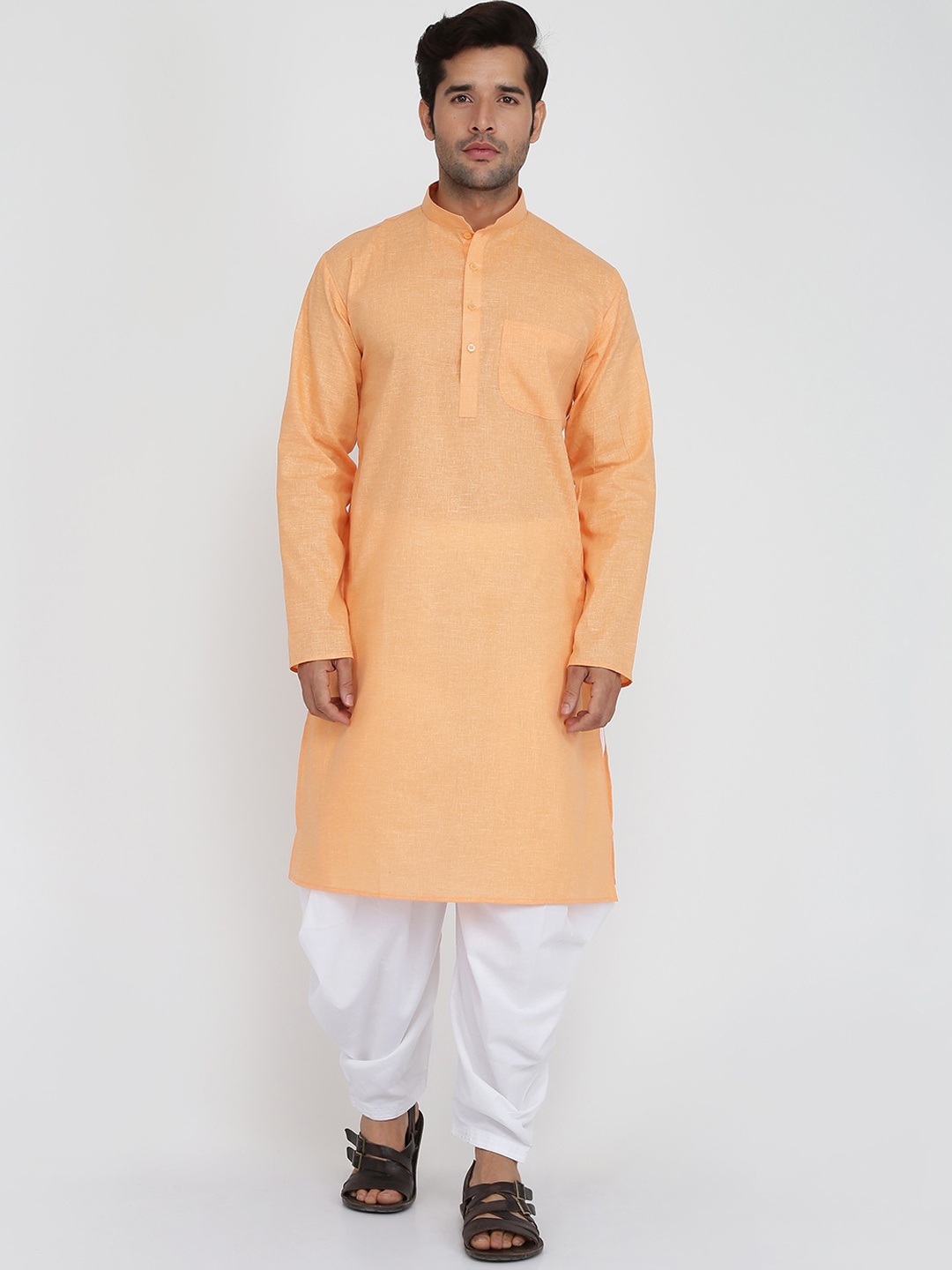 

ROYAL KURTA Men Orange Thread Work Summer Sheers Kurta