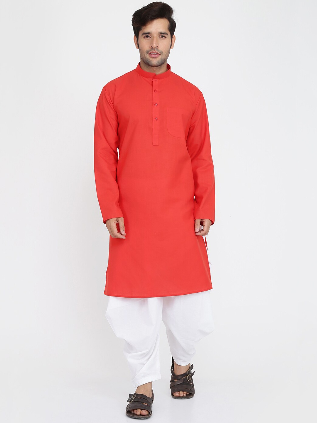 

ROYAL KURTA Men Red Solid Cotton Kurta