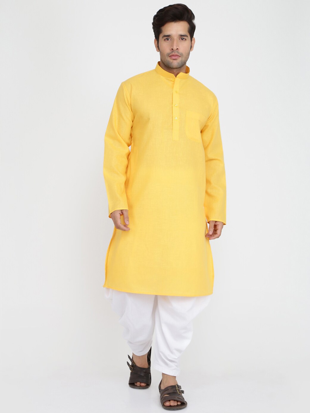 

ROYAL KURTA Men Yellow Solid Cotton Kurta