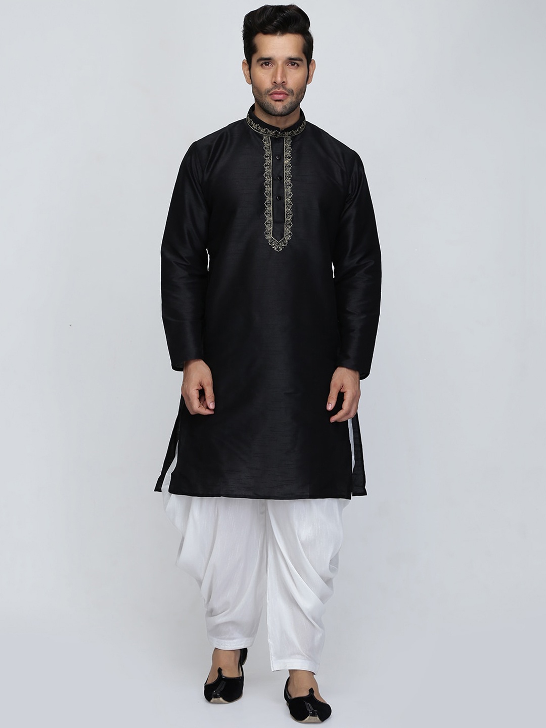 

ROYAL KURTA Men Black Thread Work Summer Sheers Kurta