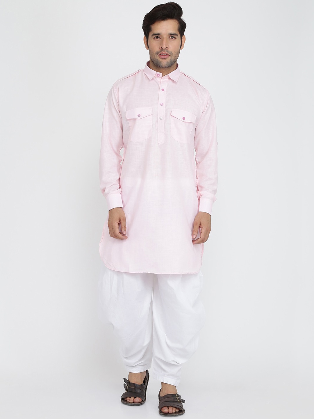 

ROYAL KURTA Men Pink Summer Sheers Pathani Kurta
