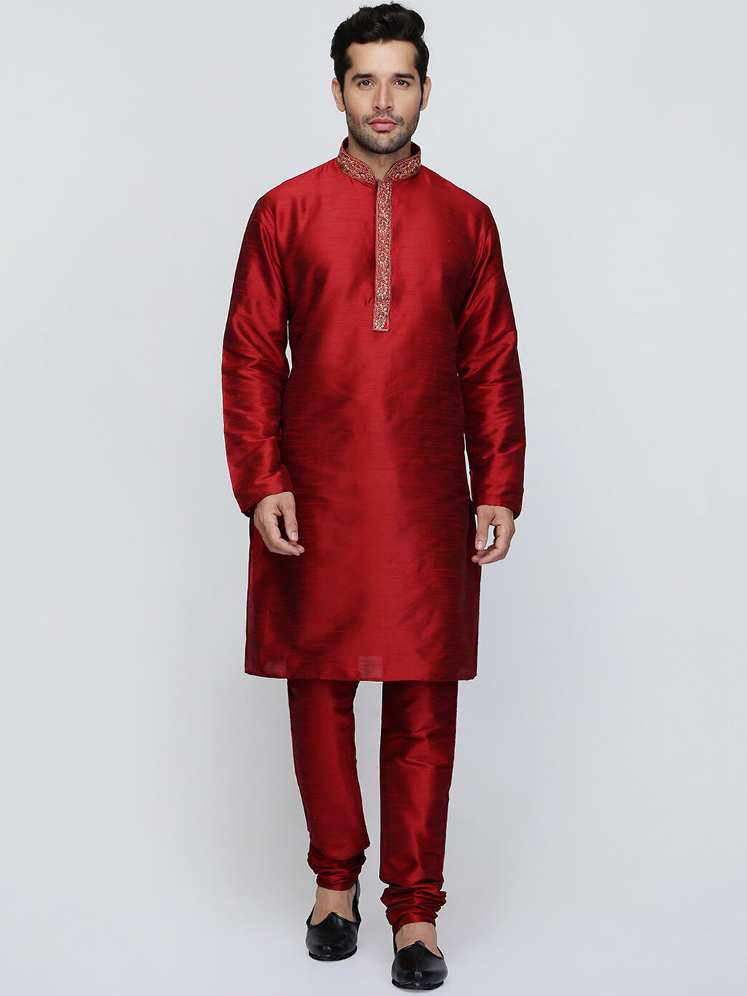 

ROYAL KURTA Men Maroon Thread Work Summer Sheers Kurta