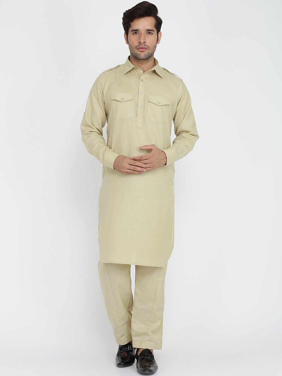 

ROYAL KURTA Men Green Gotta Patti Summer Sheers Pathani Kurta