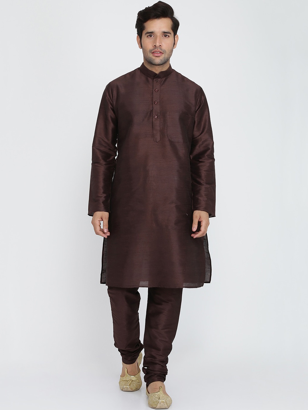 

ROYAL KURTA Men Brown Silk Thread Work Summer Sheers Kurta