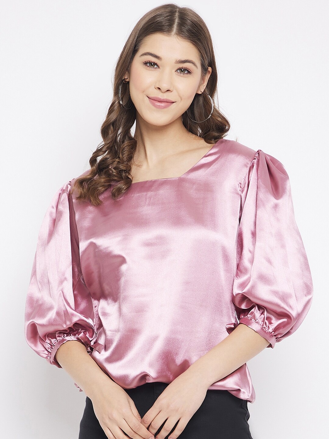 

Bitterlime Rose Satin Blouson Top