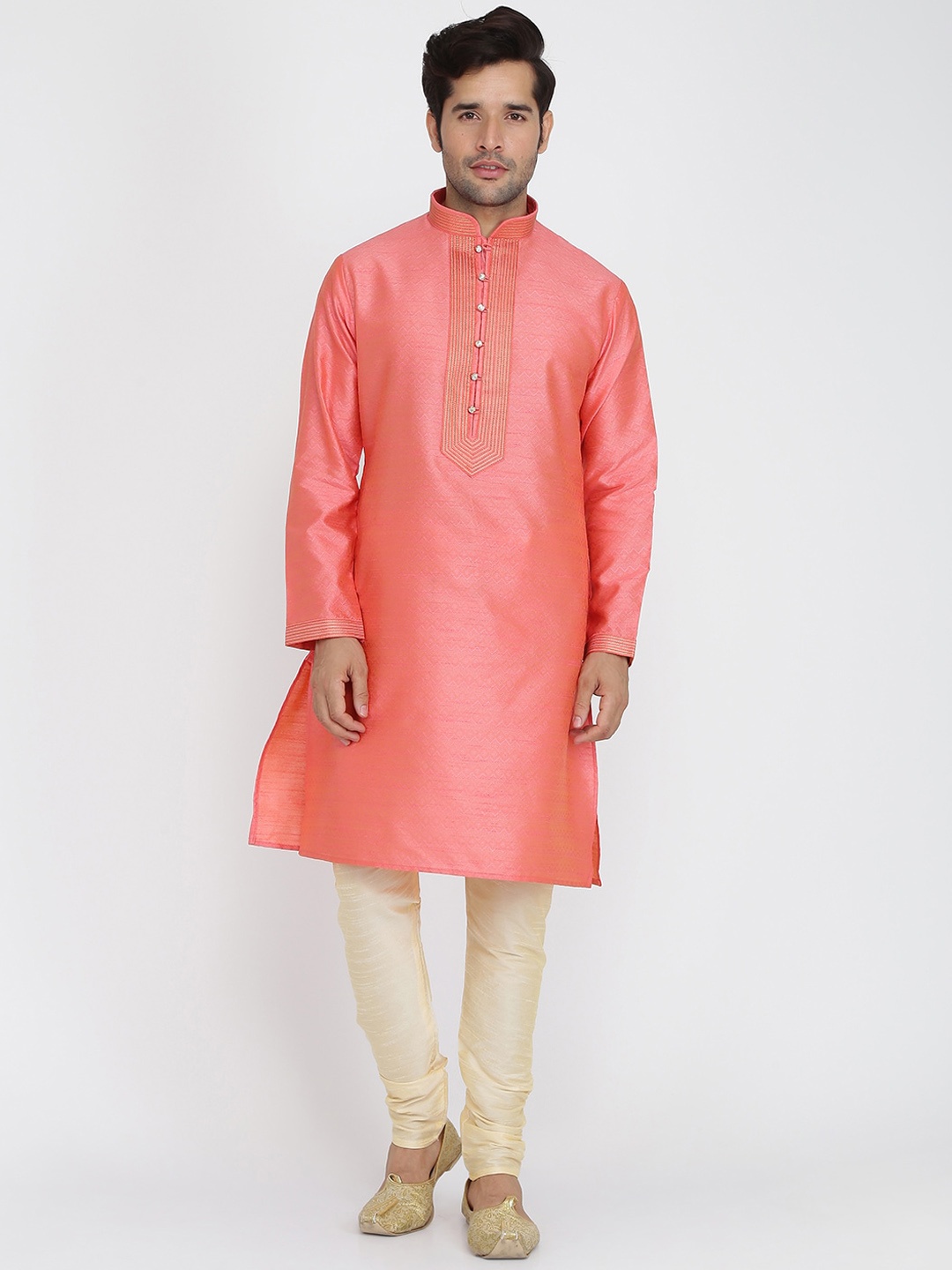 

ROYAL KURTA Men Pink Thread Work Summer Sheers Kurta