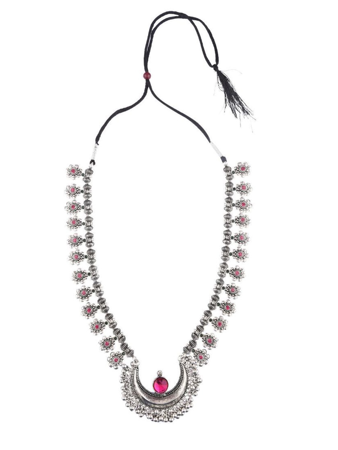 

Efulgenz Silver-Toned & Pink Rhodium-Plated Oxidised Necklace