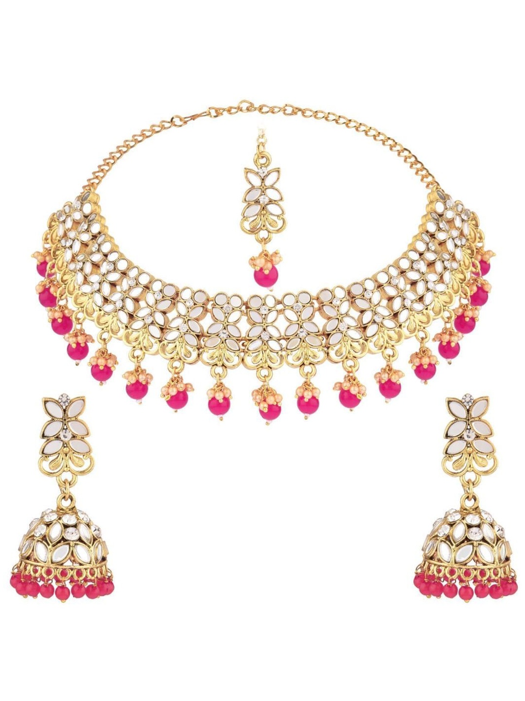 

Efulgenz Women Gold-Plated Magenta Kundan-Studded Bridal Jewellery Set
