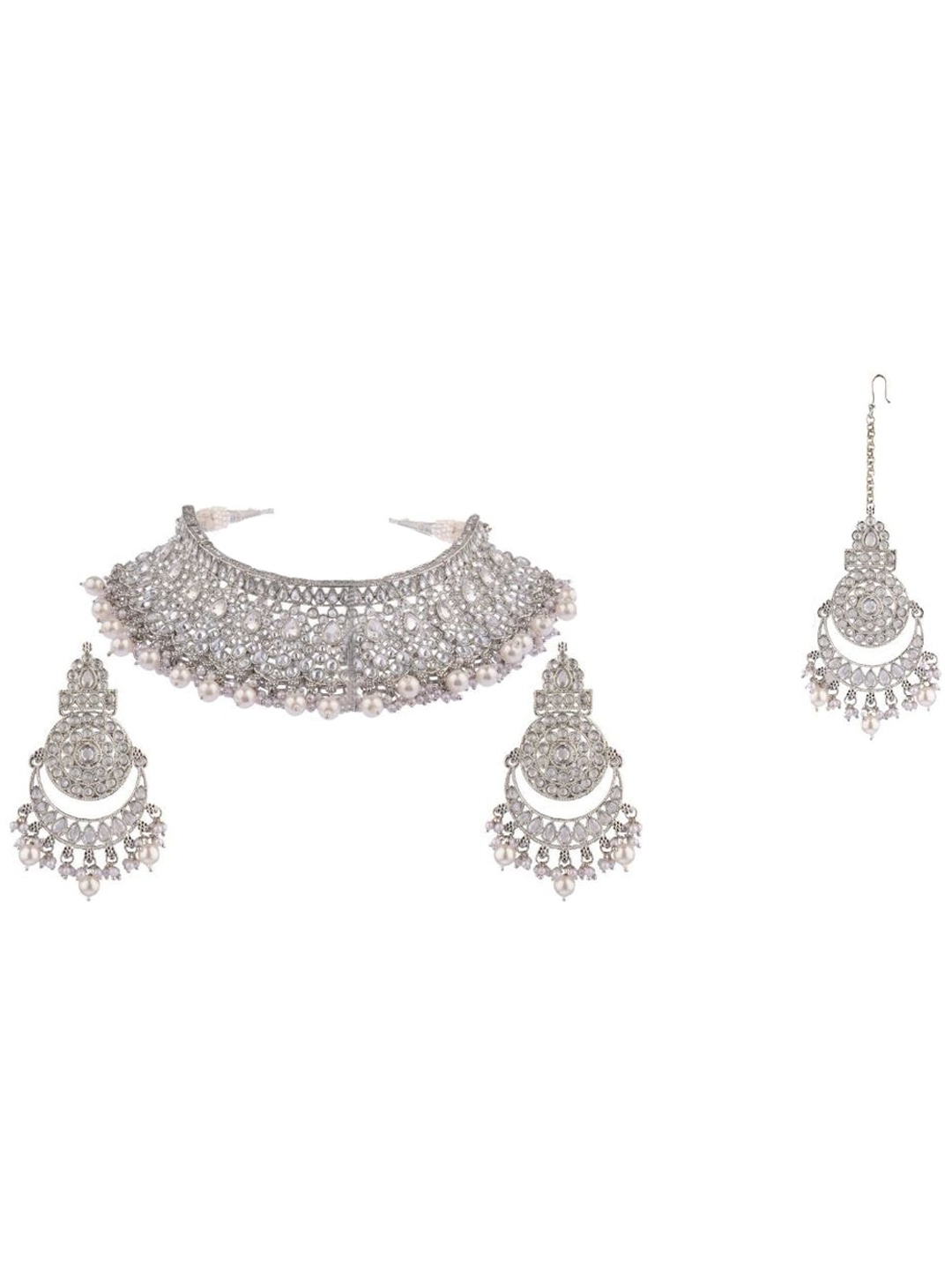 

Efulgenz Silver-Tone Classic Antique Choker Necklace Earring Set, White