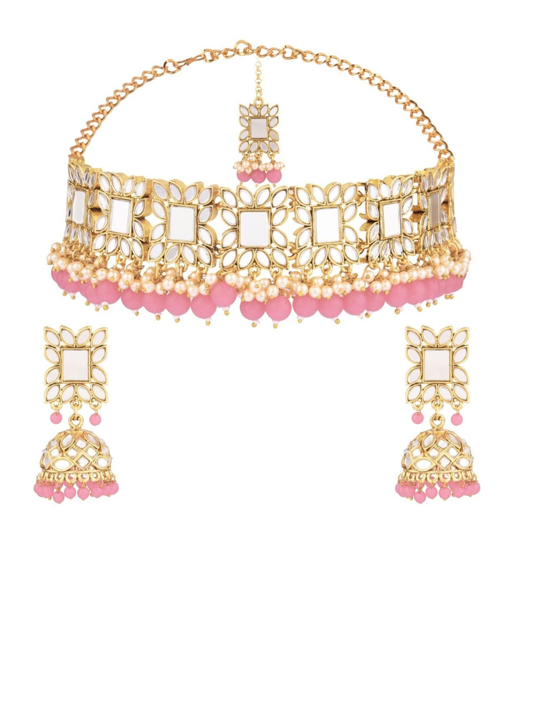 

Efulgenz Gold-Plated Pink Crystal Studded Jewellery Set