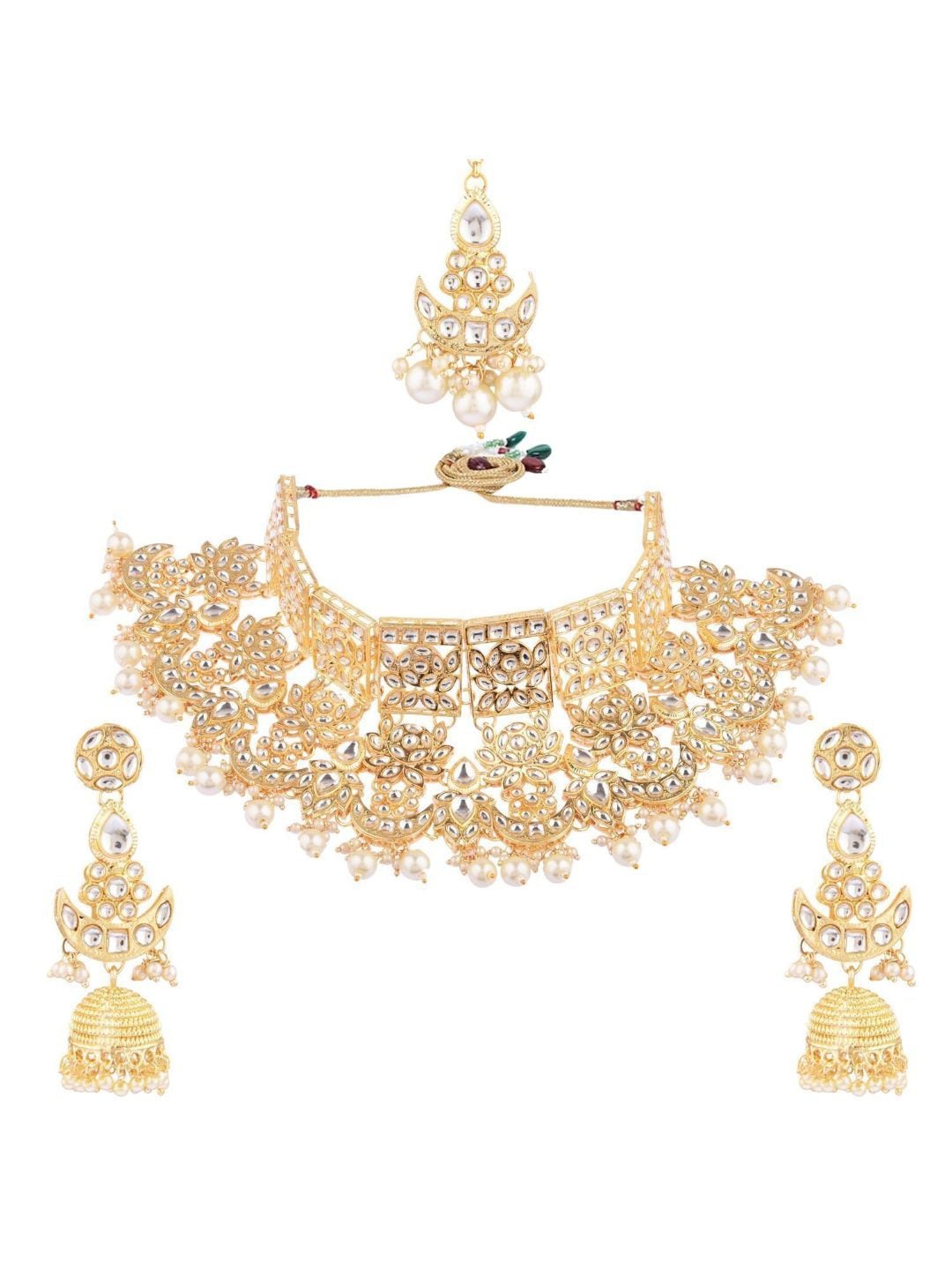 

Efulgenz Women Gold-Plated White Crystal Studded & Beaded Jewellery Set