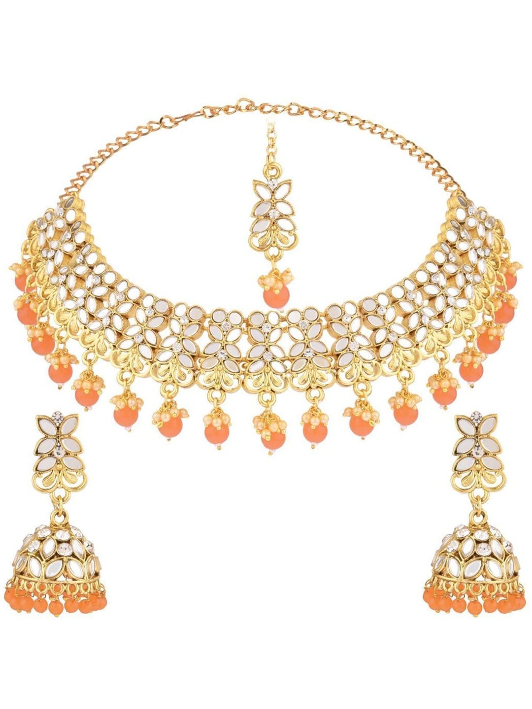 

Efulgenz Gold-Plated Beige Crystal Studded Jewellery Set