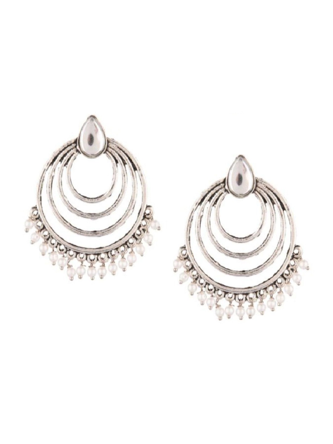 

Efulgenz White & Silver-Toned Rhodium-Plated Oxidised Crystals Studded Drop Earrings