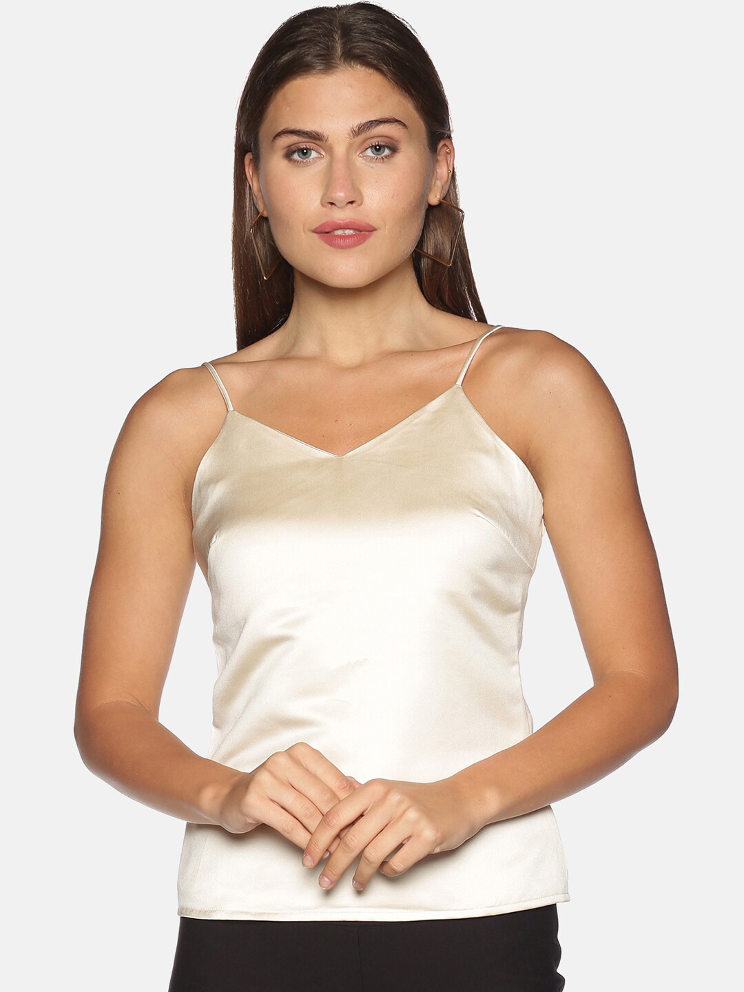 

kriatma Cream-Coloured Sleeveless Satin Sheen Top