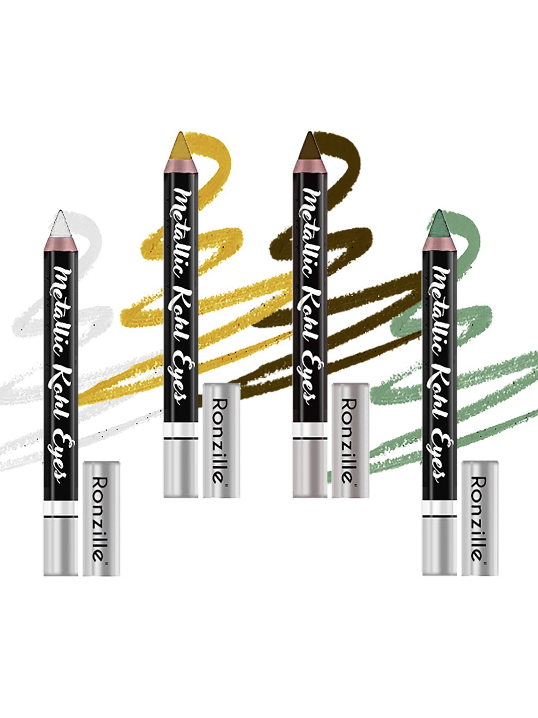 

Ronzille Women Set Of 4 Silver, Gold, Copper, Green Kohl Pencil Kajal Eyeliner 10gm