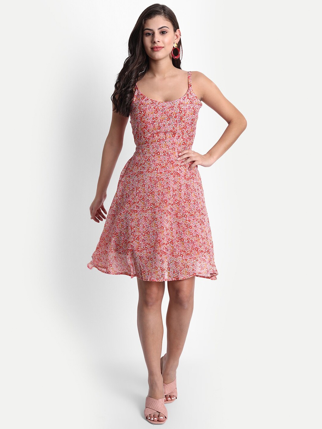 

ISAM Pink Floral l Fit & Flare Mini Dress Dress