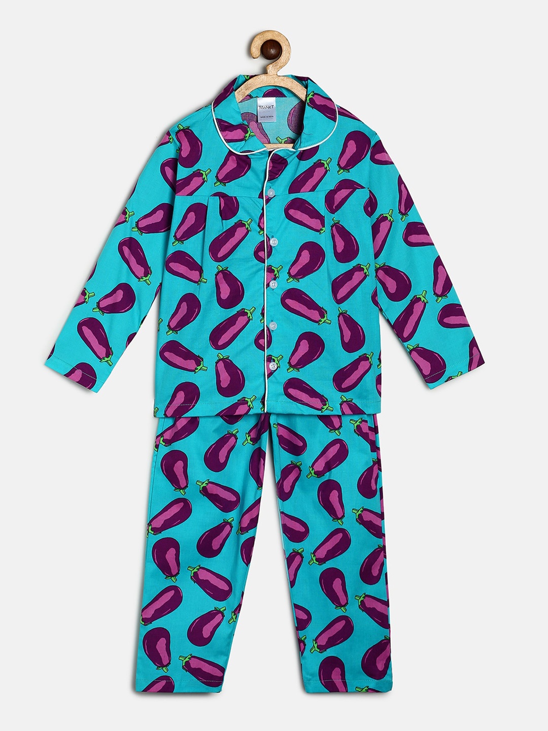 

MANET Girls Turquoise Blue & Pink Printed Pure Cotton Night suit