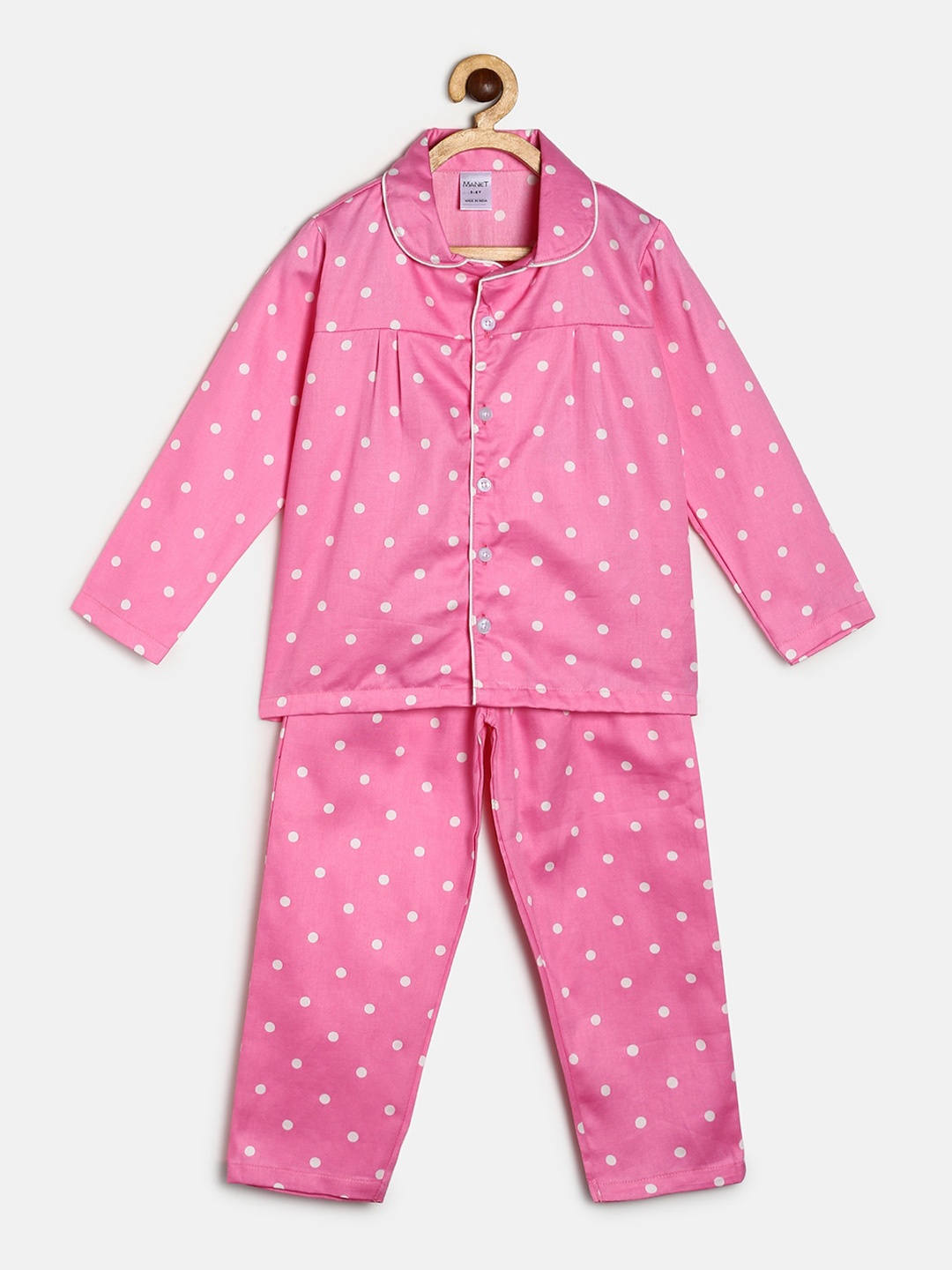 

MANET Girls Pink & White Printed Night suit