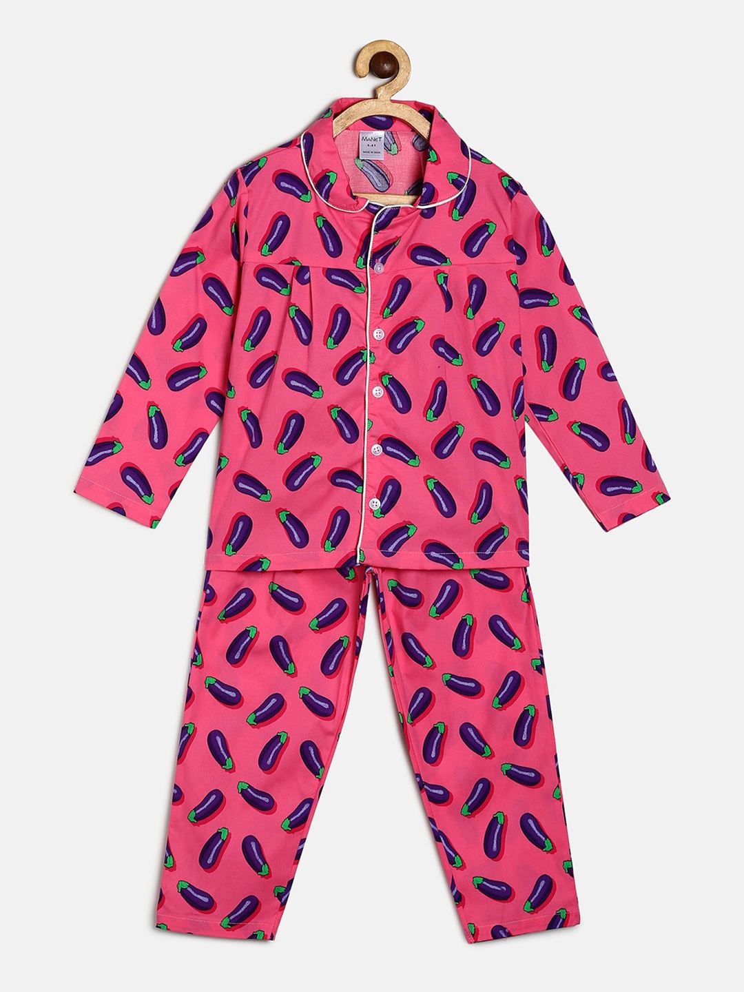 

MANET Girls Pink & Navy Blue Printed Pure Cotton Night suit