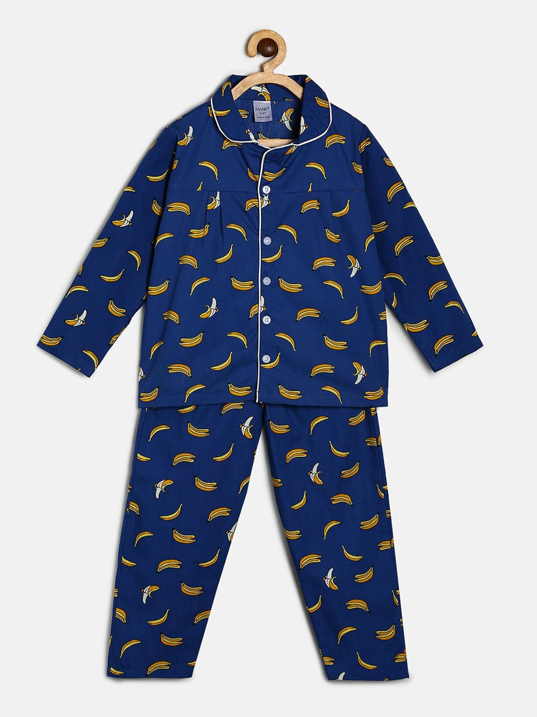 

MANET Girls Blue & Yellow Printed Pure Cotton Night suit