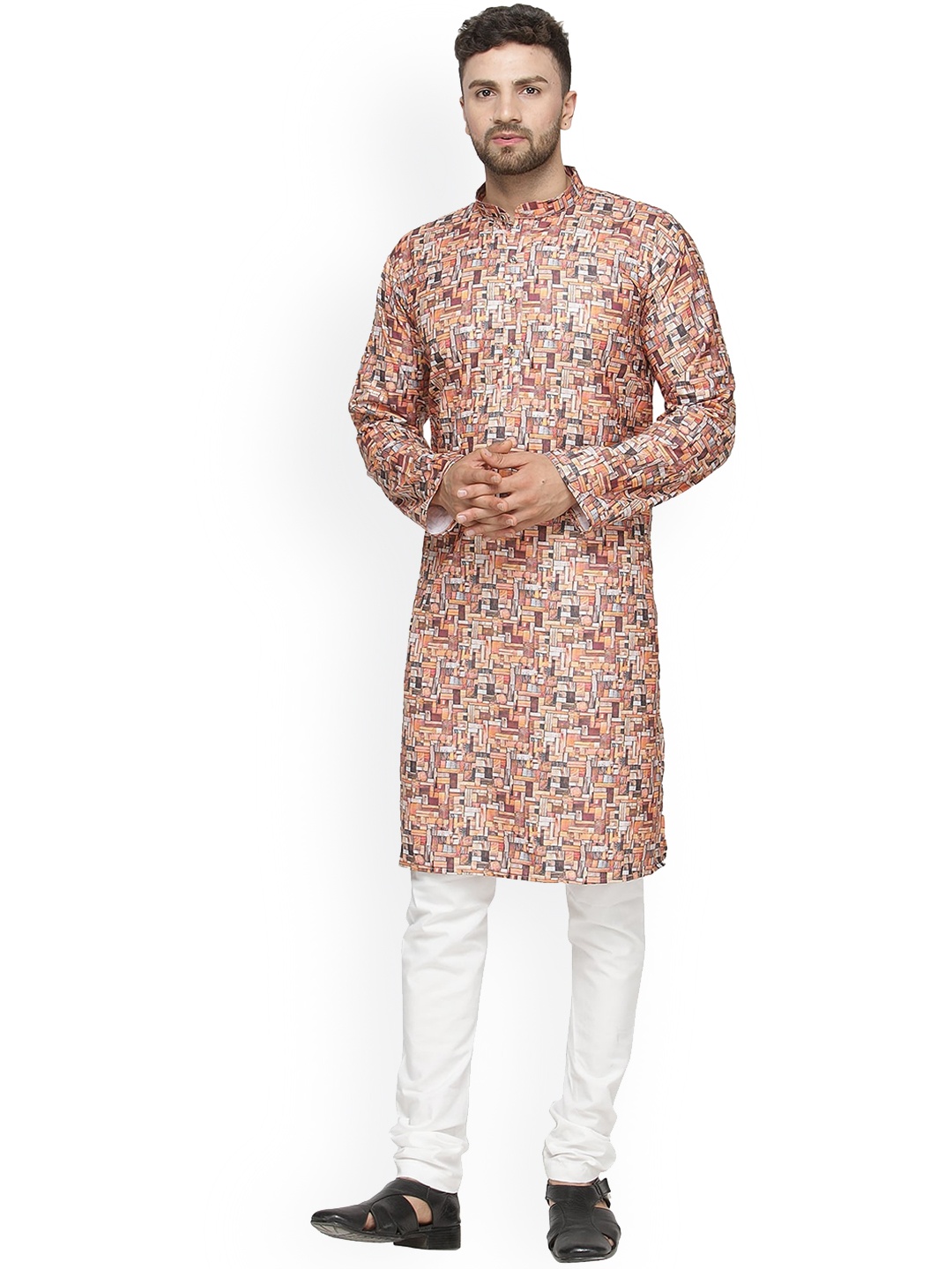 

Benstoke Men Multicoloured Floral Angrakha Kurta with Pyjamas, Multi