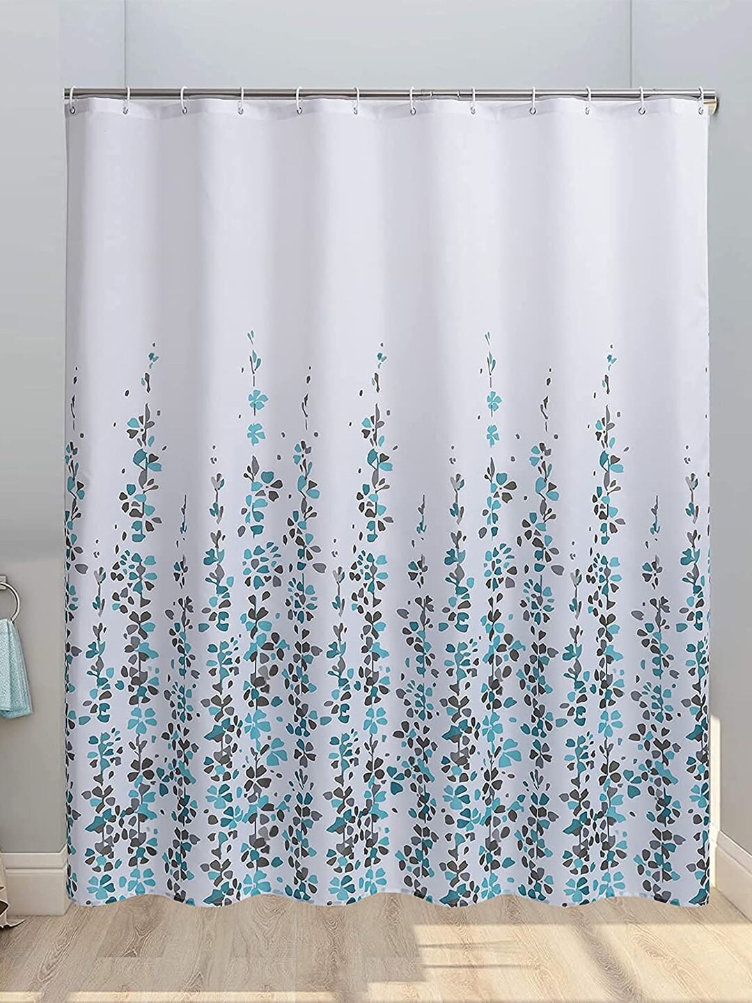 

homewards White & Blue Printed Shower Curtain