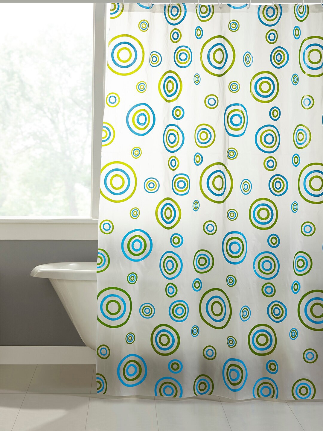 

homewards White & Blue Printed Shower Curtain