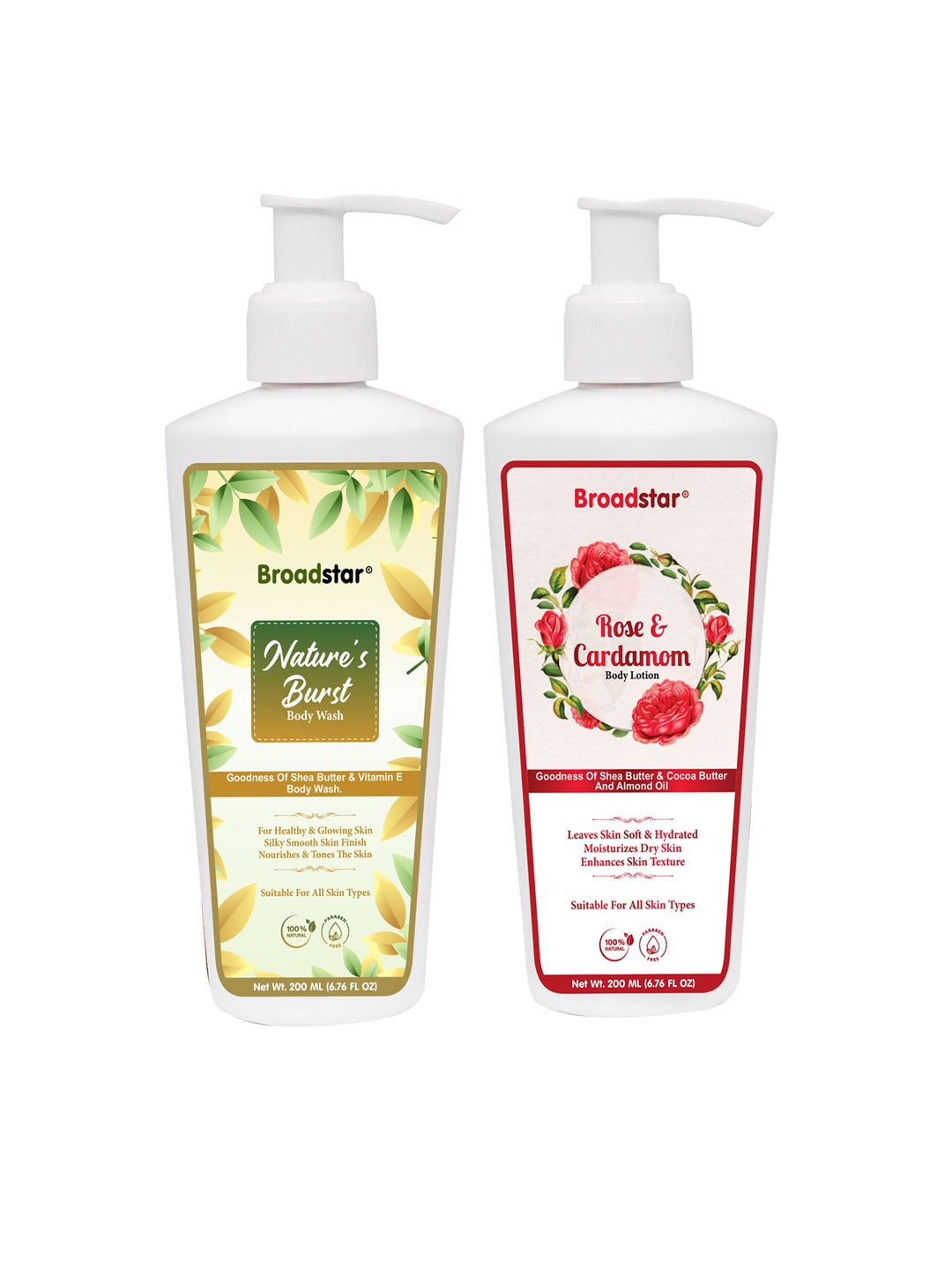 

BROADSTAR Nature Burst Body Wash + Rose Cardamom Body Lotion Combos, Na