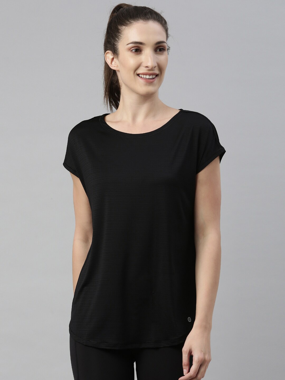 

Enamor Women Black Solid Extended Sleeves T-shirt