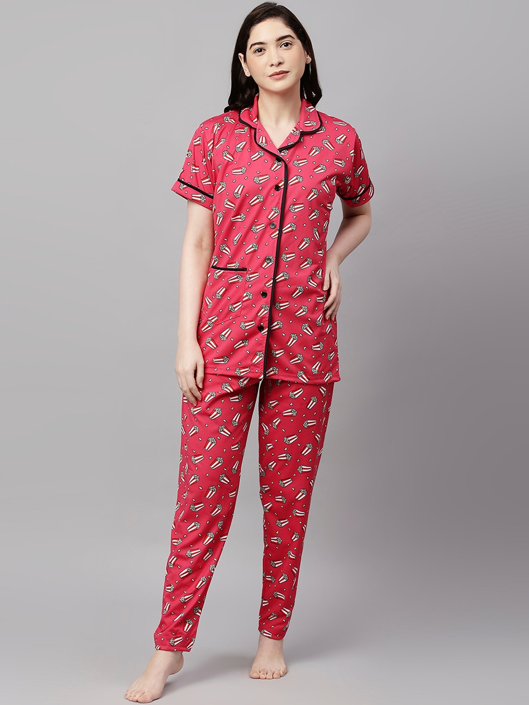

Pretty Awesome Women Red & White Printed Night suit