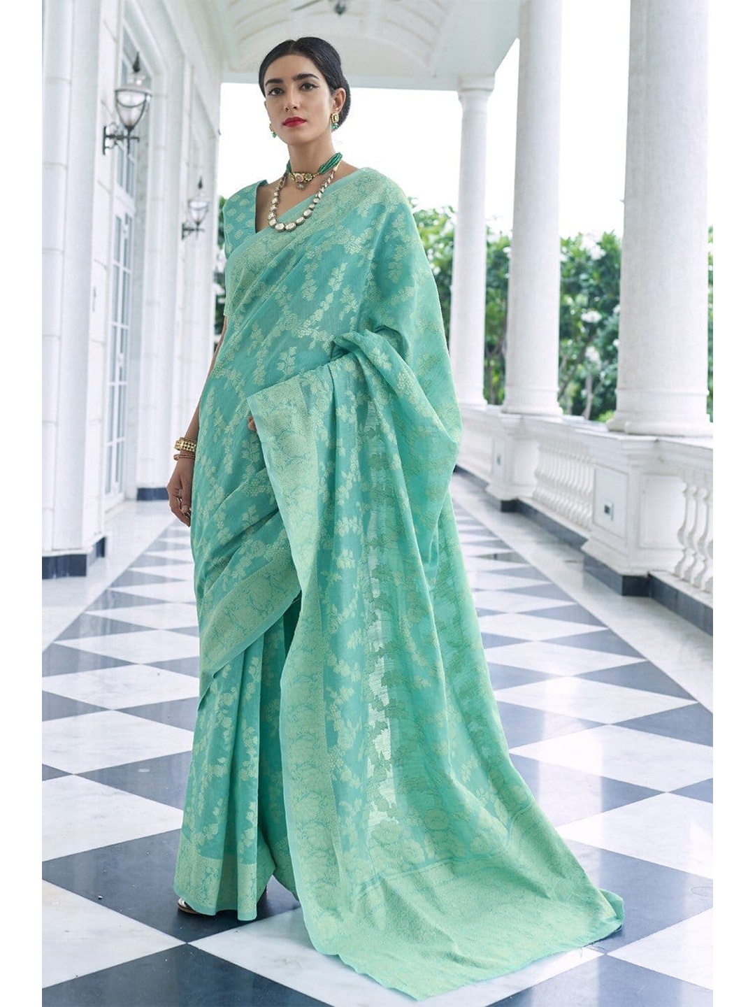 

KARAGIRI Blue Woven Design Jute Cotton Saree