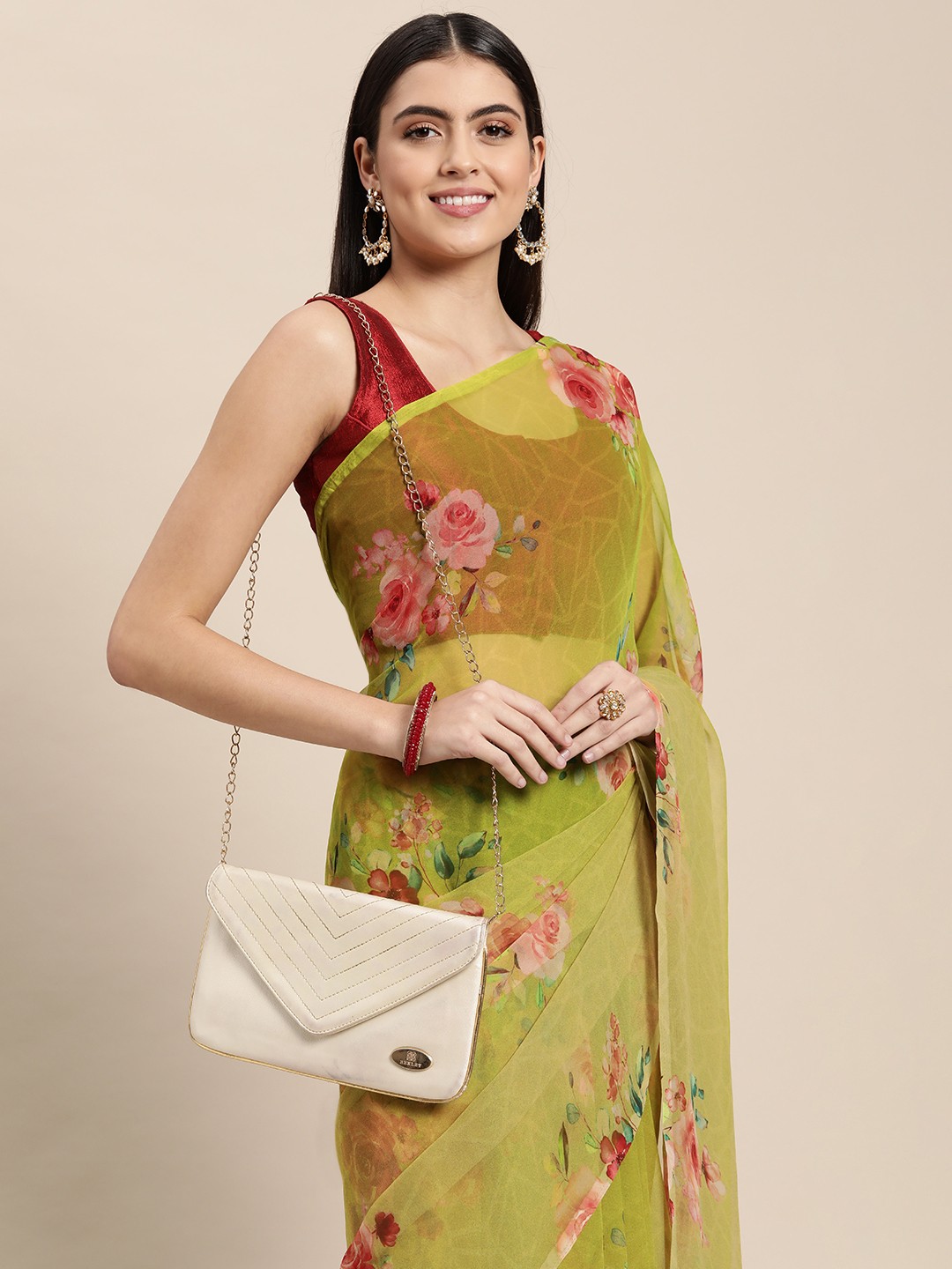 

Rani Saahiba Green Floral Print Pure Georgette Saree