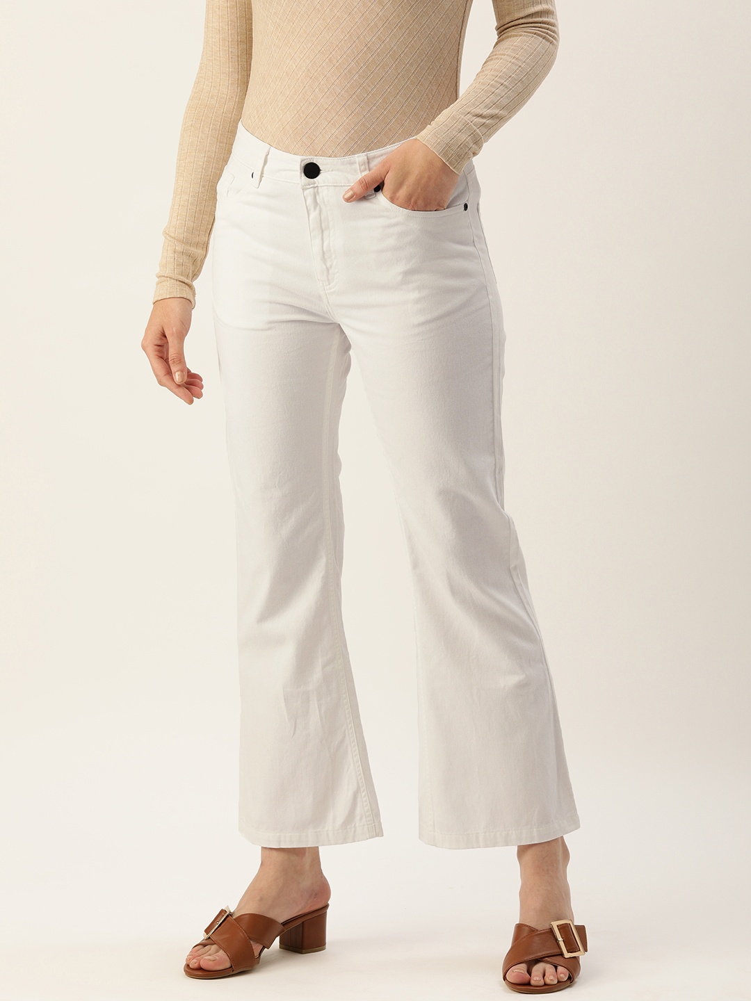 

IVOC Women Pure Cotton Boot Cut Jeans, White