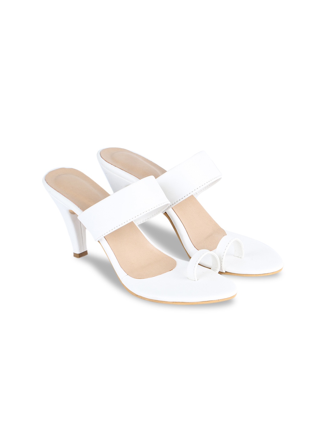 

H3F White Embellished Leather Party Sandals with Buckles
