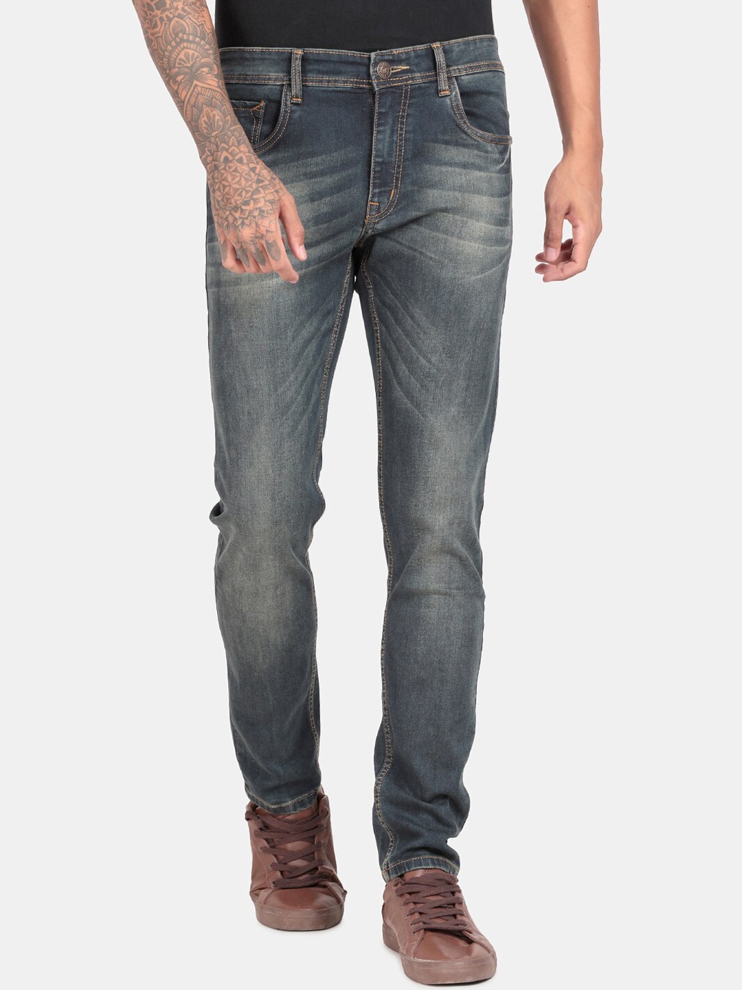

RUG WOODS Men Blue Regular Fit Mid-Rise Heavy Fade Stretchable Jeans
