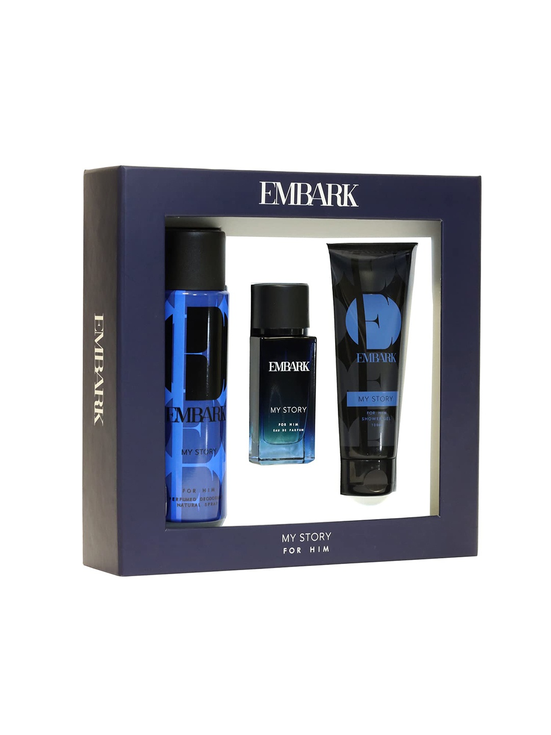 

EMBARK Men My Story Fragrance Gift Set - EDP 30ml + Deodorant 150ml + Shower Gel 100ml, Blue