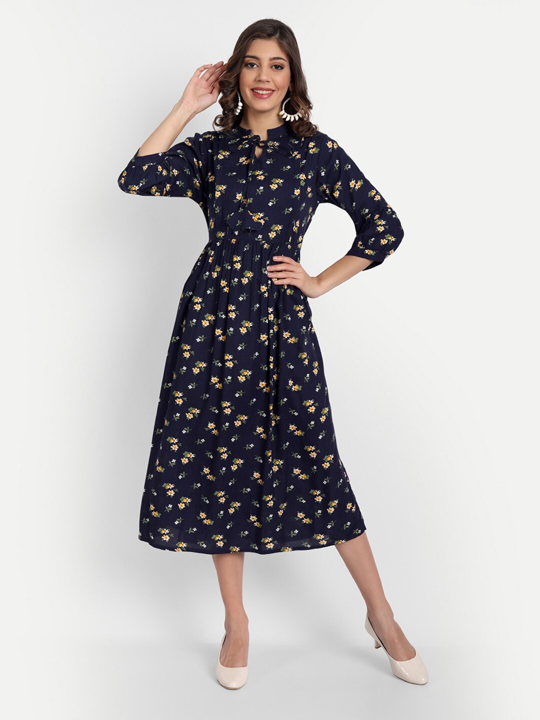 

Aaruvi Ruchi Verma Maternity Navy Blue Floral Midi Dress
