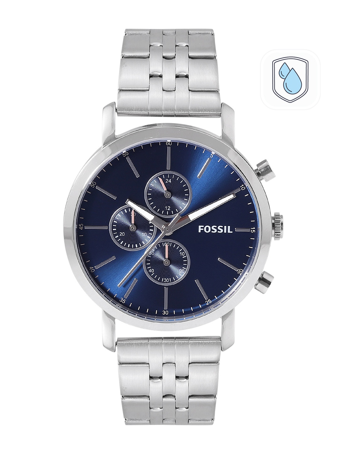 

Fossil Men Blue Dial & Silver Toned Stainless Steel Straps Analogue Watch BQ2686