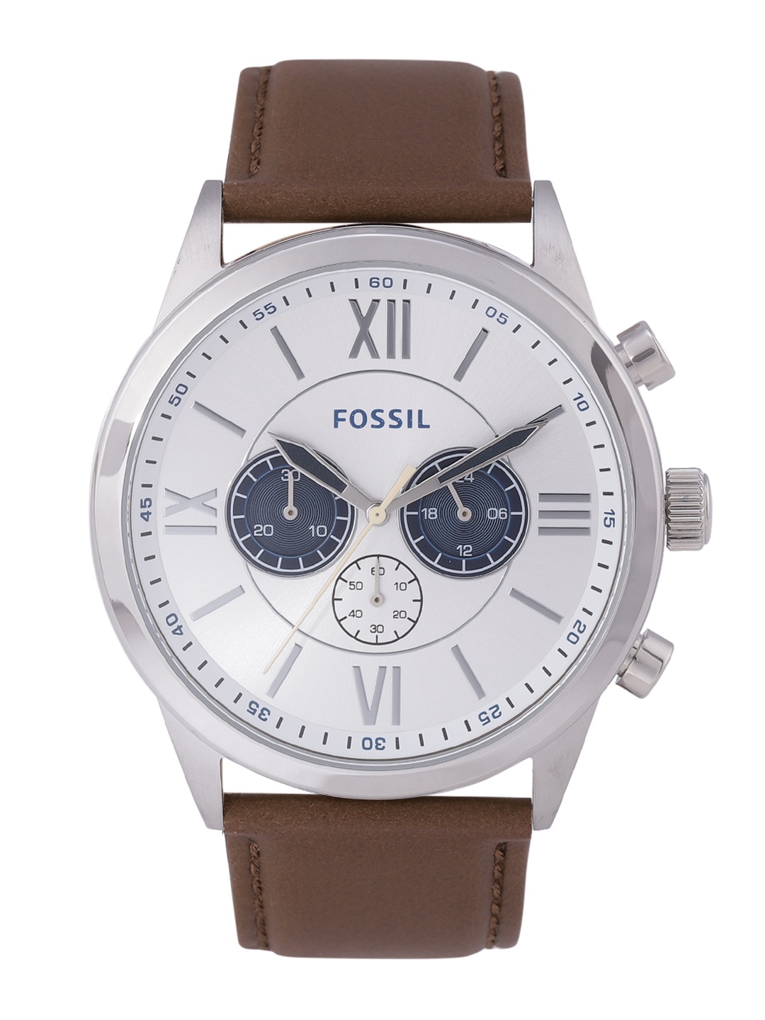 

Fossil Men Silver-Toned Dial & Brown Leather Straps Analogue Watch BQ2688