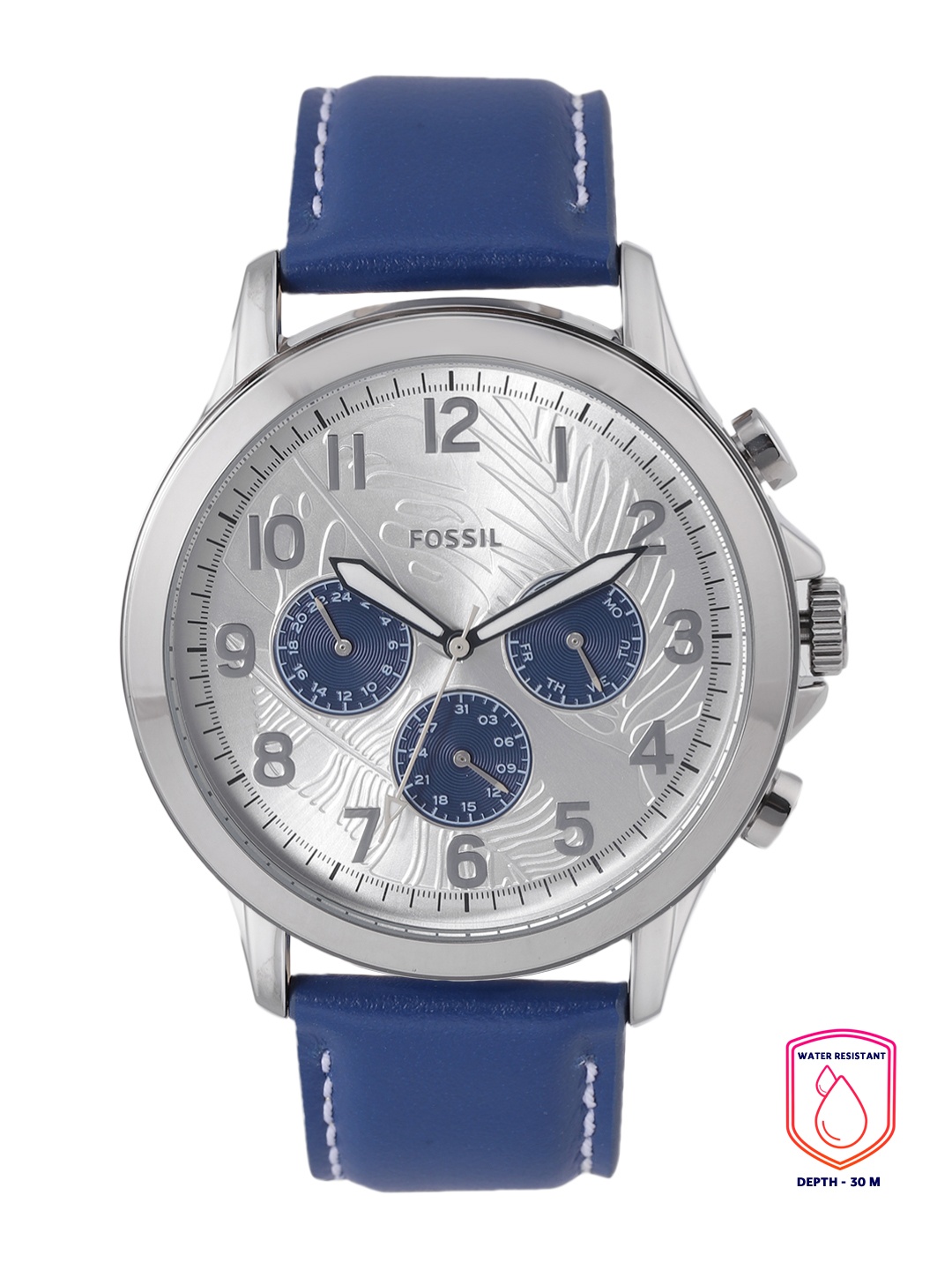 

Fossil Men Silver-Toned Dial & Blue Leather Straps Analogue Watch BQ2695