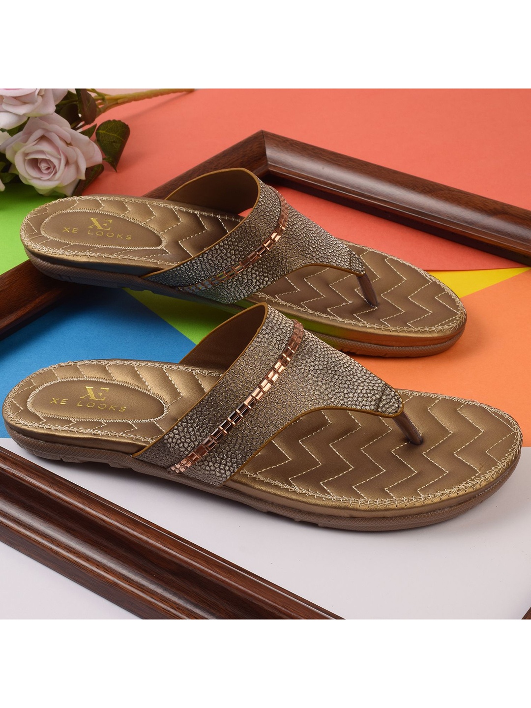 

XE Looks Women Copper-Toned Embellished Leather Party Flats