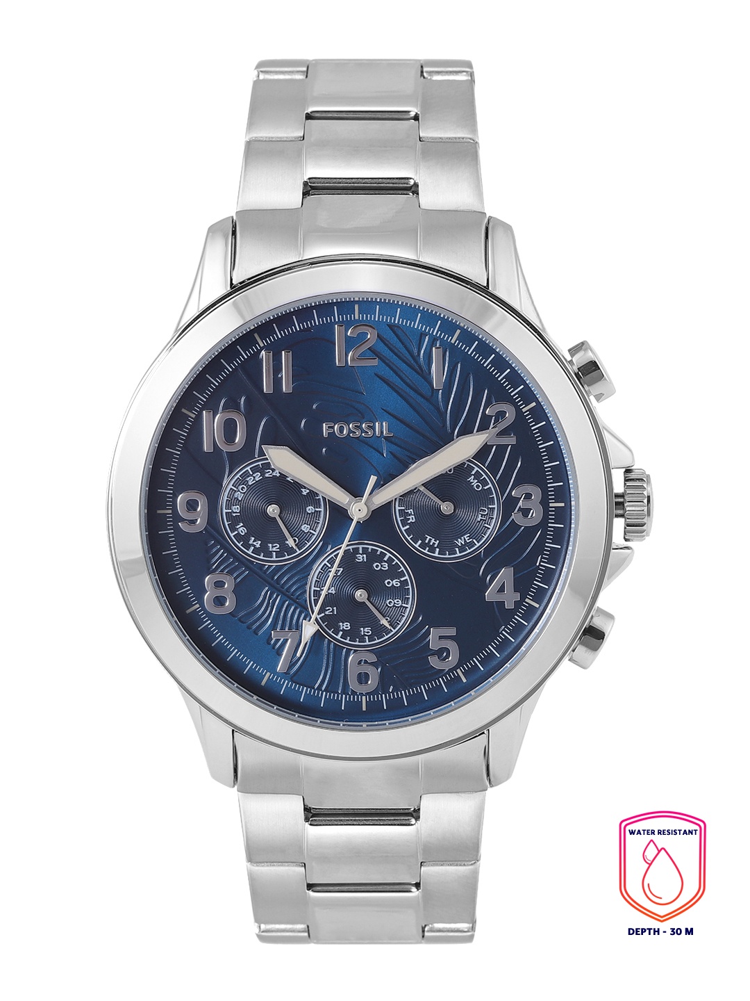 

Fossil Men Blue Dial & Silver Toned Analogue Chronograph Watch BQ2696