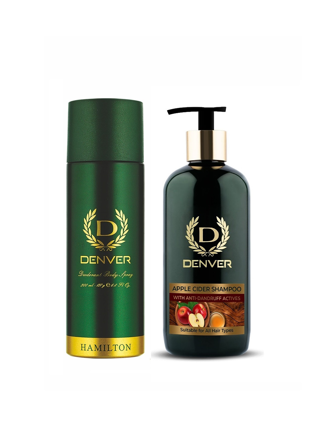 

Denver Men Hamilton Deodorant 127g & Anti Dandruff Apple Cider Shampoo 300ml, Green