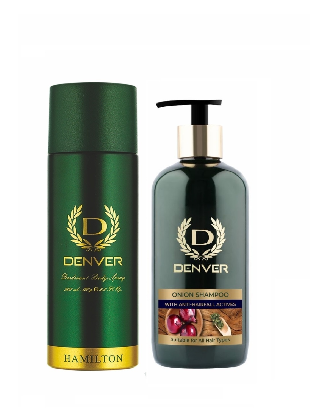 

Denver Men Hamilton Deodorant 127g & Anti-Hairfall Onion Shampoo 300ml, Green